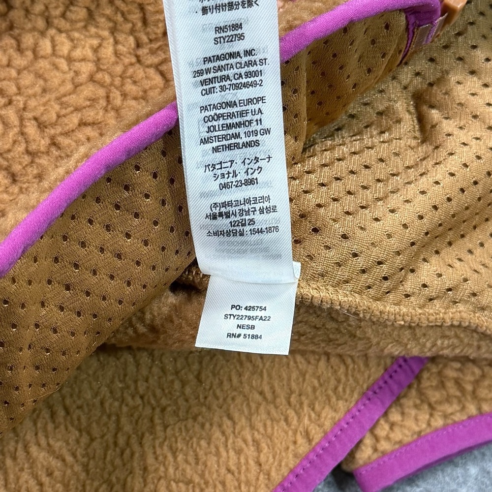 Patagonia Nest Brown Pink Retro Pile Fleece Full Zip-Up Jacket Women's Size XS - Picture 4 of 6